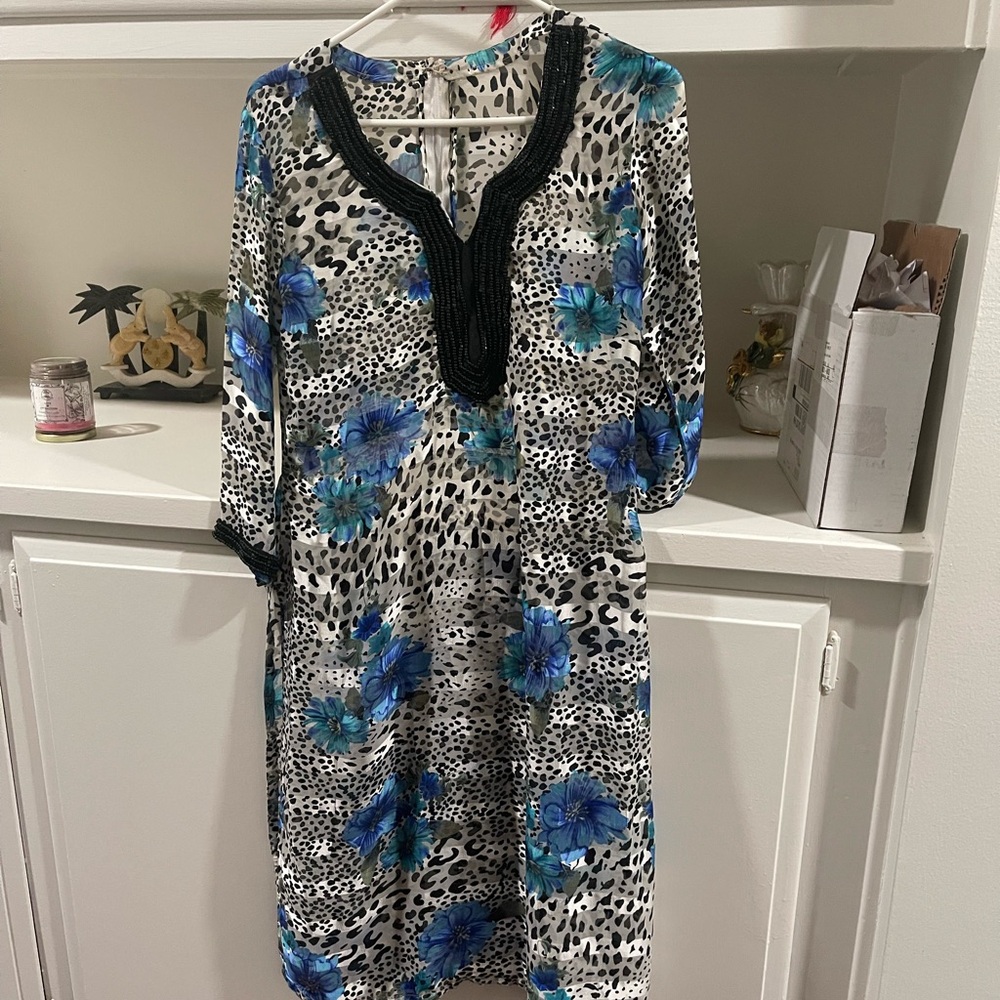 STYLUS Black and Blue Floral Dress